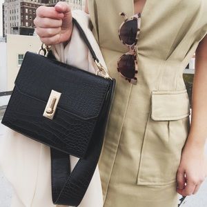 🆕Erin Black Mock Croc Top Handle Bag